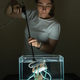 Nina Sinatra with the soft robot and jellyfish.